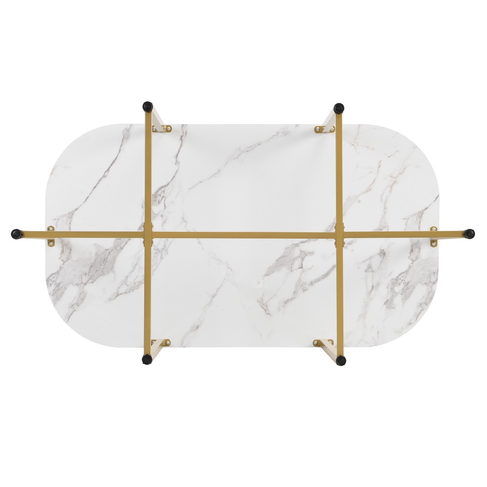 Modern 7-Piece Dining Table Set with Faux Marble Compact 55Inch Kitchen