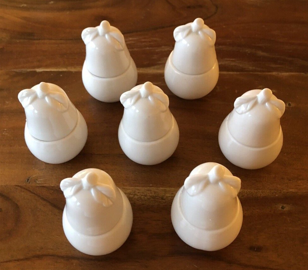 Set of 7 White Ceramic Trinket Boxes in the shape of Pears 3" Tall