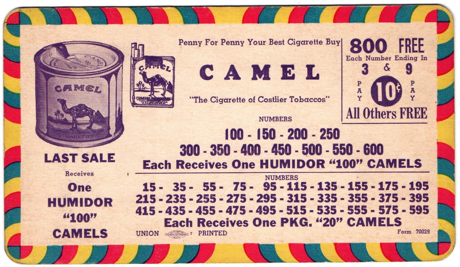 Old Camel Cigarettes Advertising Game, Humidor