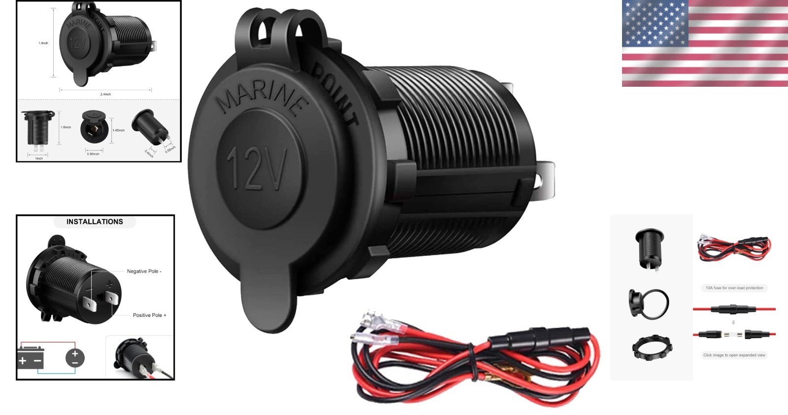 Waterproof 12V Cigarette Lighter Socket with Overload Protection for Vehicles