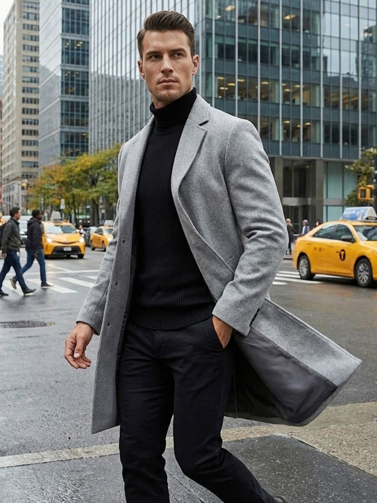 Men's Slim-Fit Trench Coat with Notch Lapel, Winter, Warm and Soft Outerwear