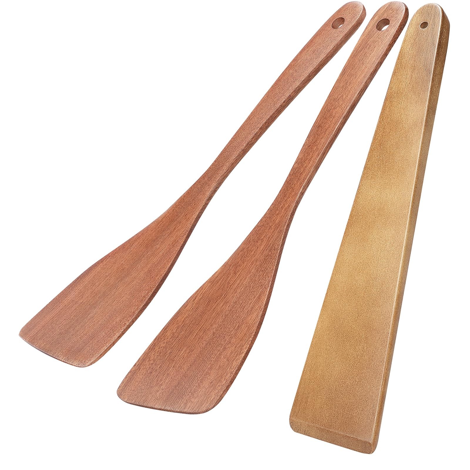 Wooden Spatulas 12 Inch Long Handle Flat Spatula Set Nonstick 3 PCS Set