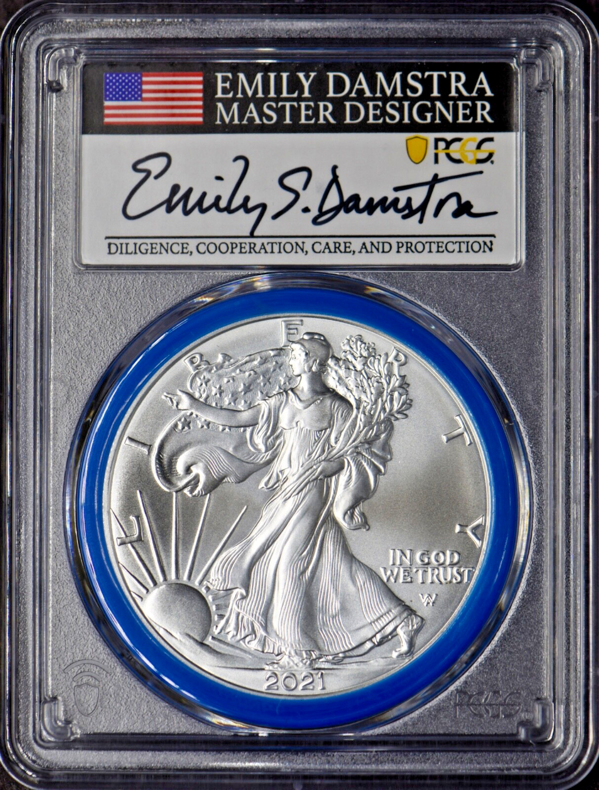 2021-(W) T2 American Silver Eagle PCGS MS70 FS Damstra Signed Blue ✪COINGIANTS✪