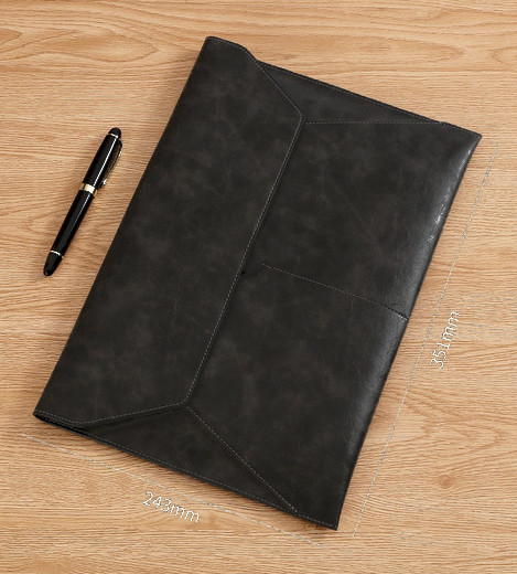 Briefcase laptop ipad bag Messenger Envelope pocket cow Leather black Q127