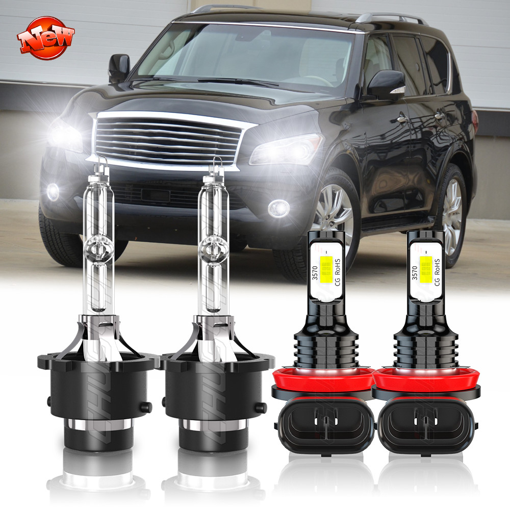 For Infiniti QX56 2011 2012 2013 LED Headlight High-Low Beam + Fog Light Bulbs
