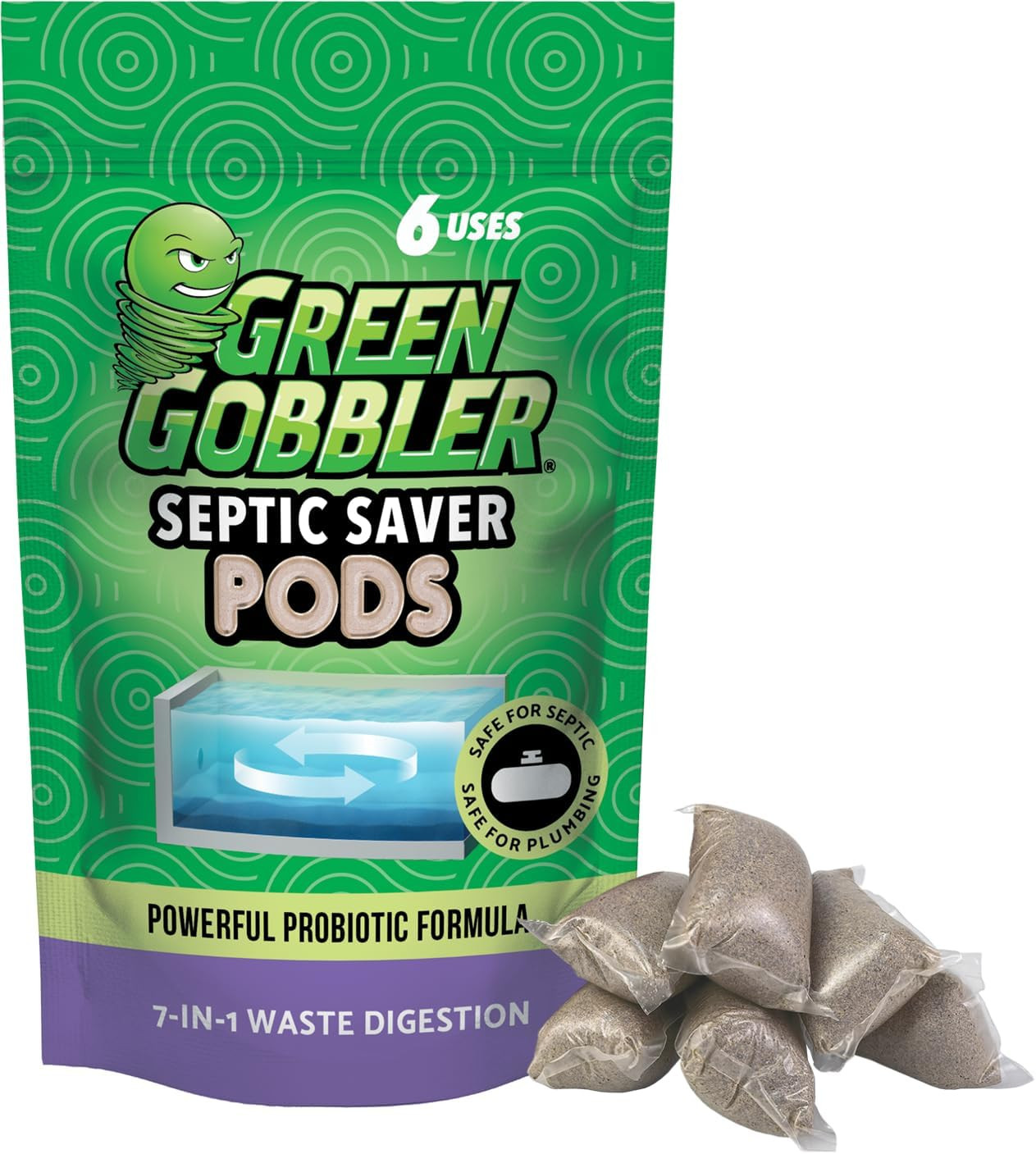 Green Gobbler Septic Tank Treatment Packets, 6 Month Supply - Natural Bacteria t