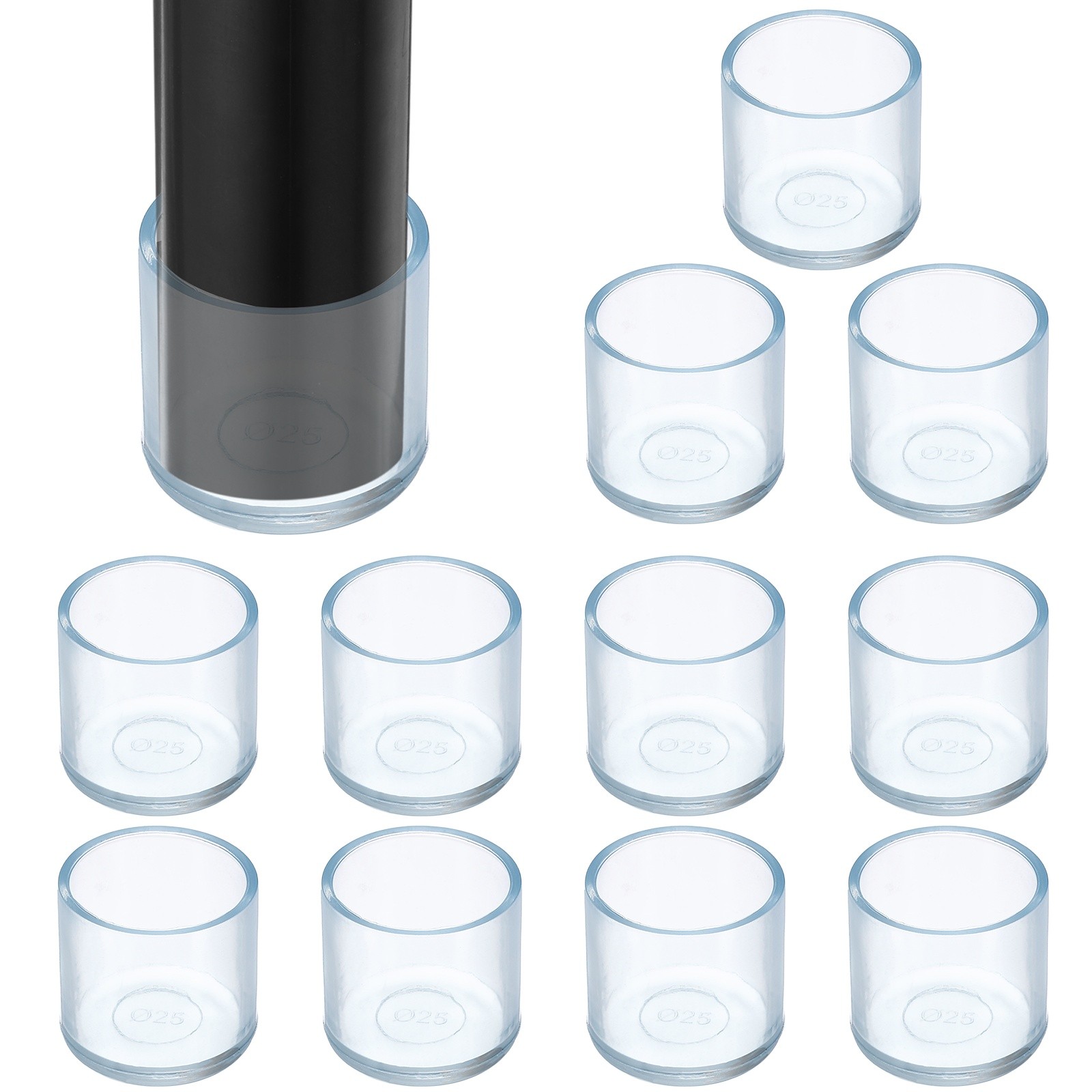 12Pcs Chair Leg Floor Protectors, 25mm ID Round Clear Chair Leg Caps