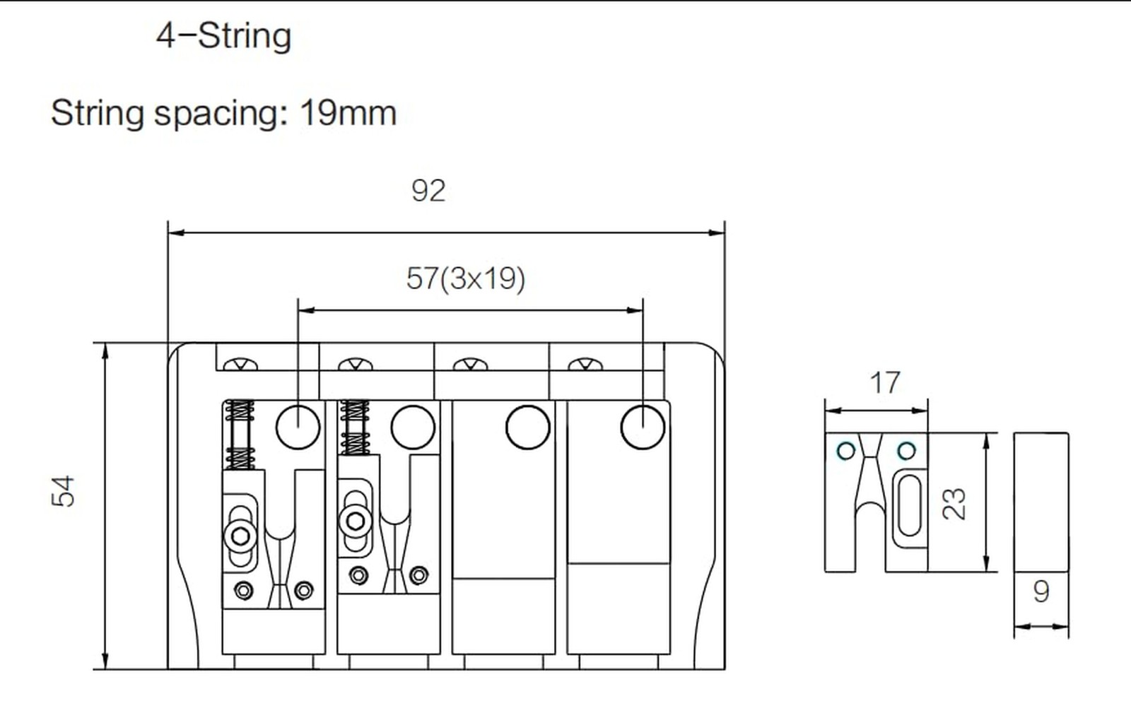 Guyker Bass Guitar Bridge, 4 String Fixed Bridges String Space 19mm Replaceme...