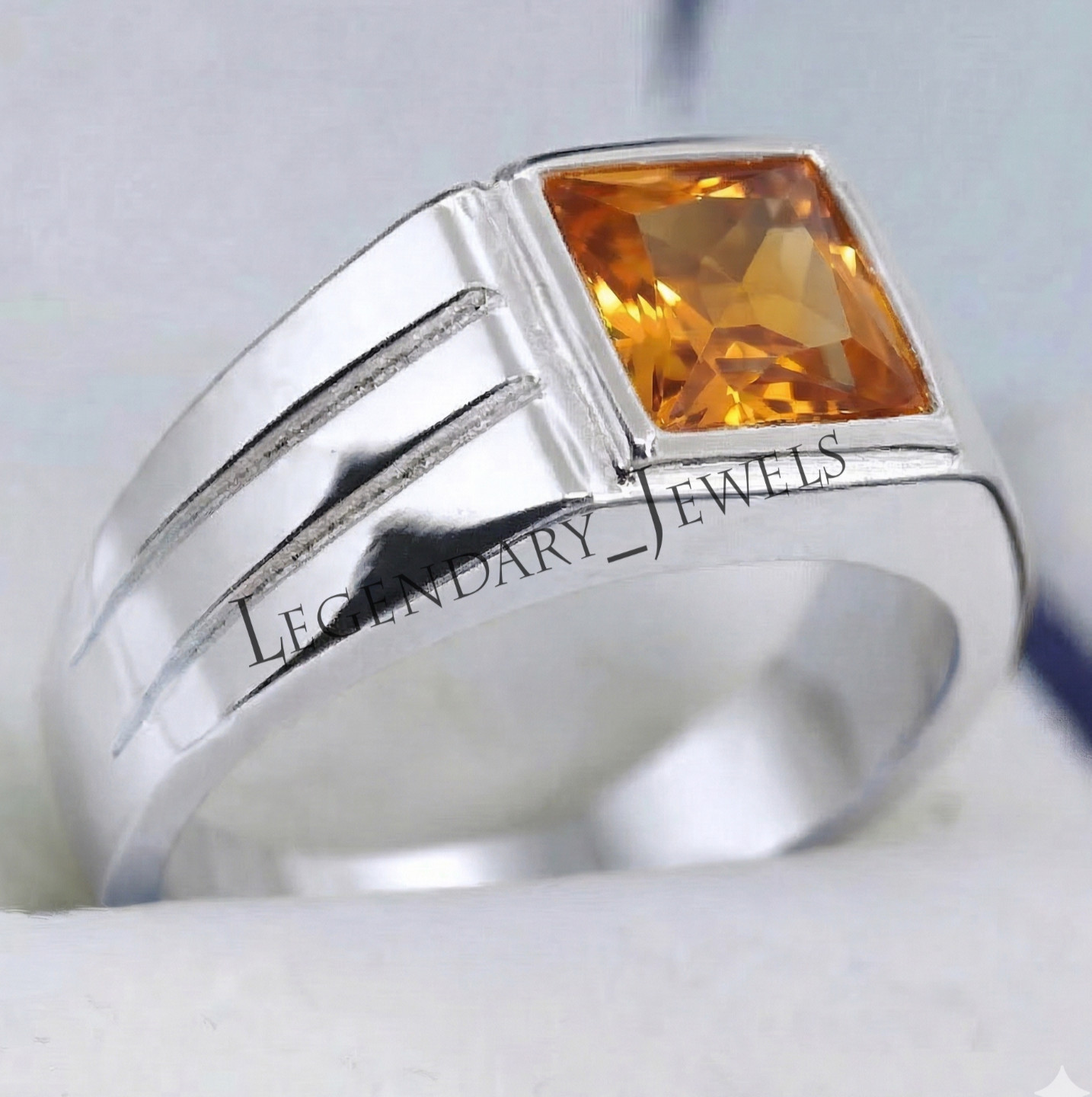 925 Solid Silver Yellow Citrine Gemstone Men Ring Men Jewelry