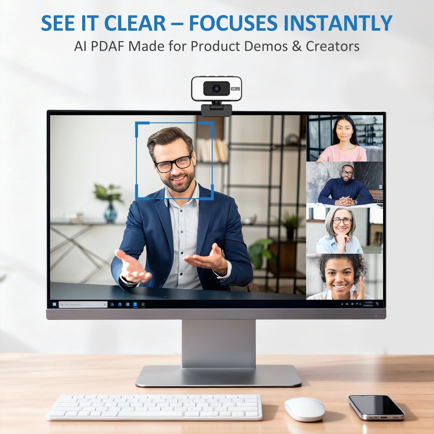 4K Webcam for PC, Web Camera for Desktop Computer, USB Webcam with Noise Canc