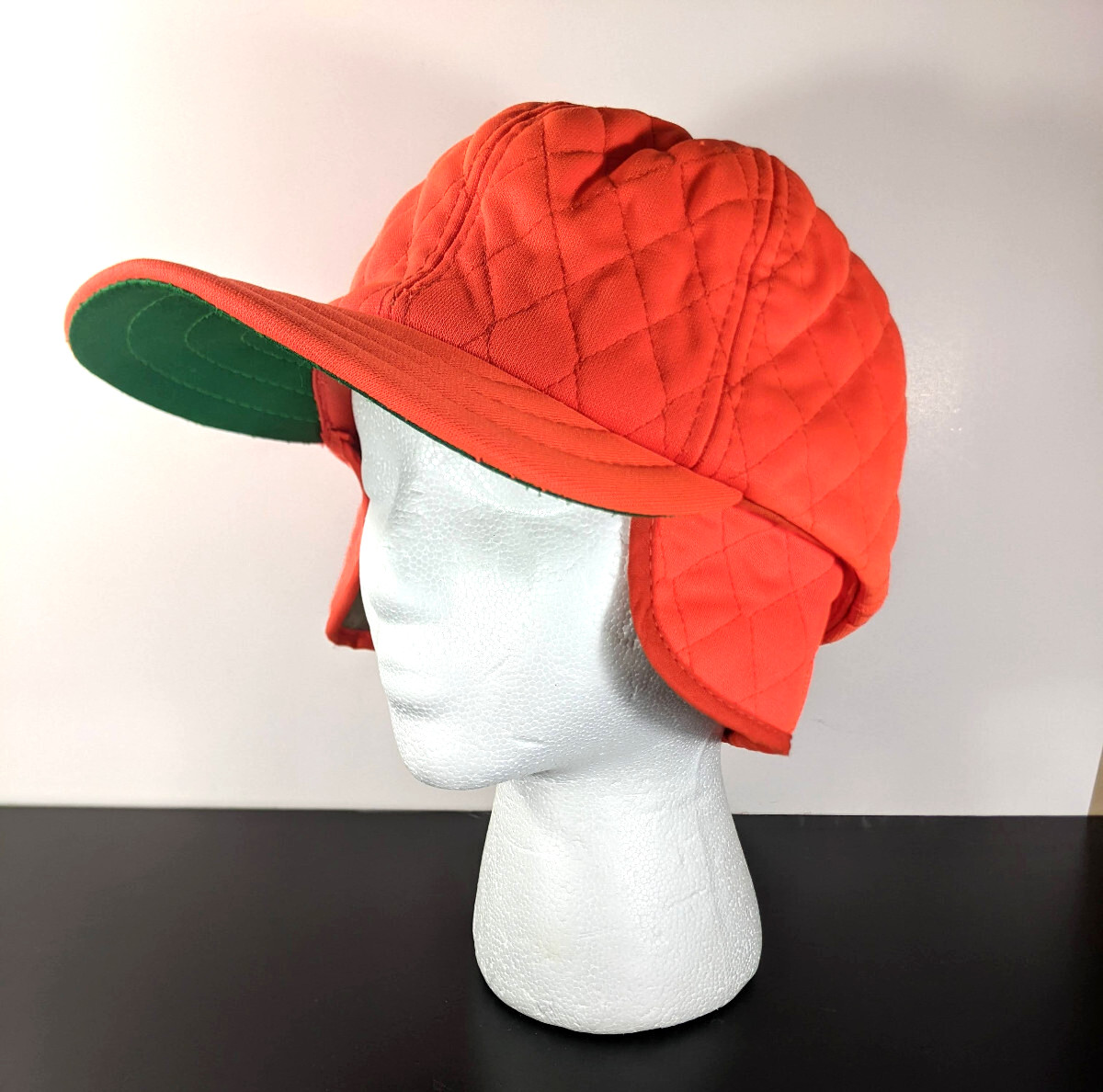 Vtg Youngan Thinsulate Hi-Viz Hunter Orange Quilted Winter Hat Size Large, Korea