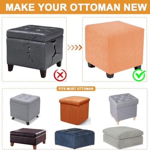Ottoman Cover Square Stretch Soft Folding Storage Ottoman Cover Medium Orange