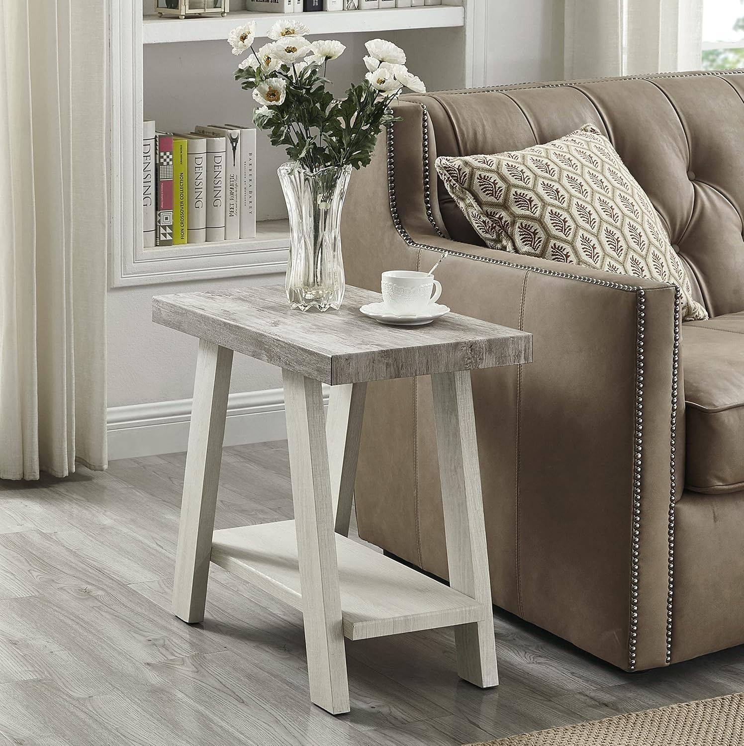 Athens Contemporary Two-Tone Wood Shelf Side Table Weathered Gray & Beige