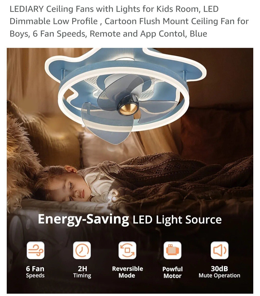 LEDIARY Ceiling Fan with Lights for Kids Room 16 Inch  With Remote