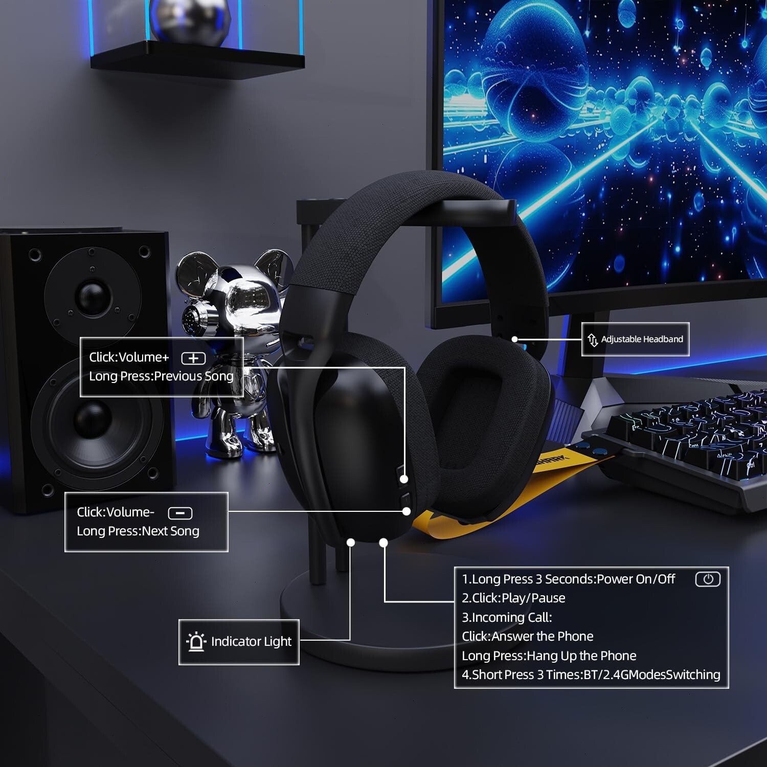 ATTACK SHARK L80PRO Wireless Gaming Headset, 20ms Low Latency, Dual Mics