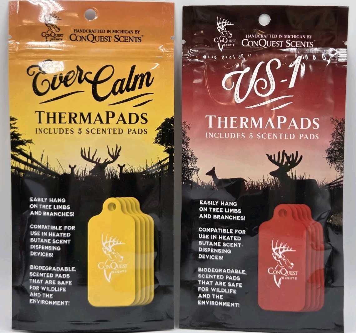 Lot Of 2 Packs Conquest Scents Therma Pads VS-1 Doe Estrus & Ever Calm Deer Herd