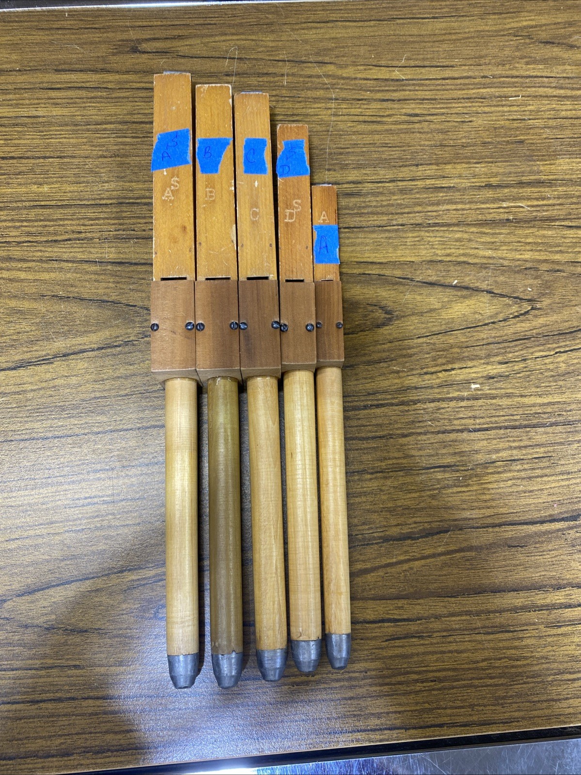J Pipe Organ Flue Pipes Set of 5 Church Salvage Wood & Metal Organ Parts