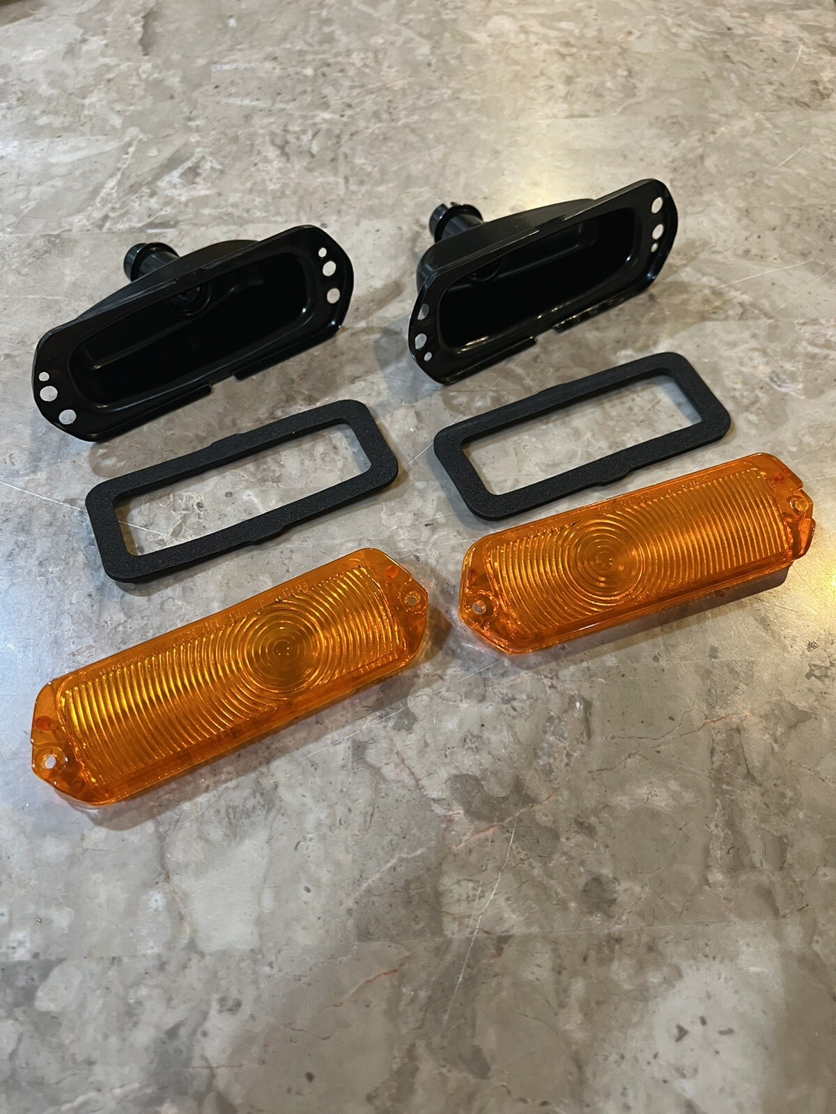 1963 Chevrolet Impala Biscayne BelAir Parking Light Housing & Amber Lens Pair