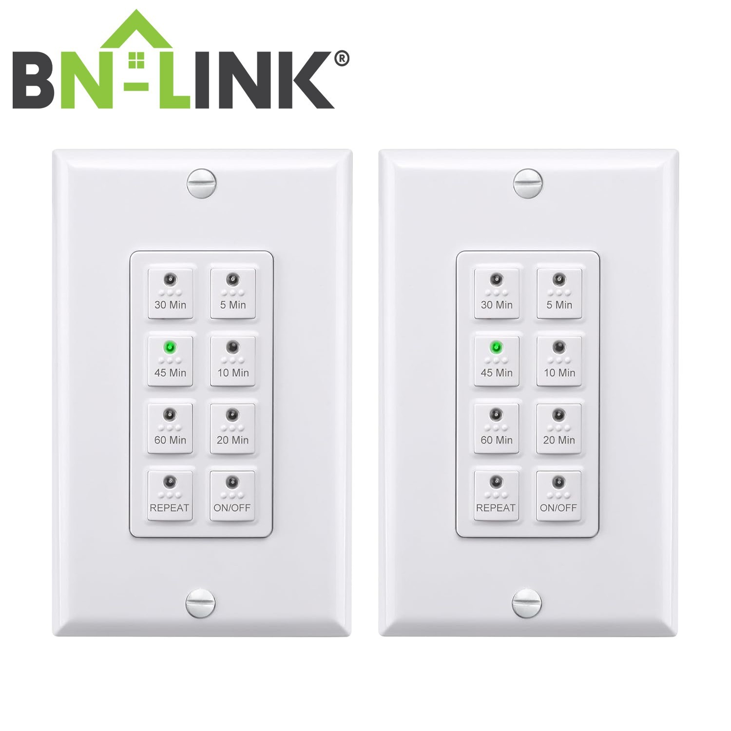 BN-LINK 2x Countdown Digital In-wall Timer Switch W/ Button 5-10-20-30-45-60min