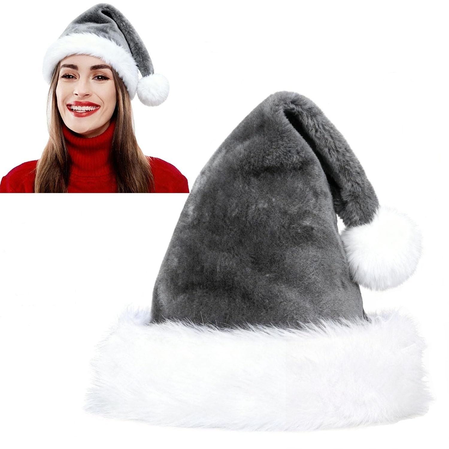 Christmas Hats For Adults Plush Gray Santa Hat Xmas Halloween Soft Velvet Cotton