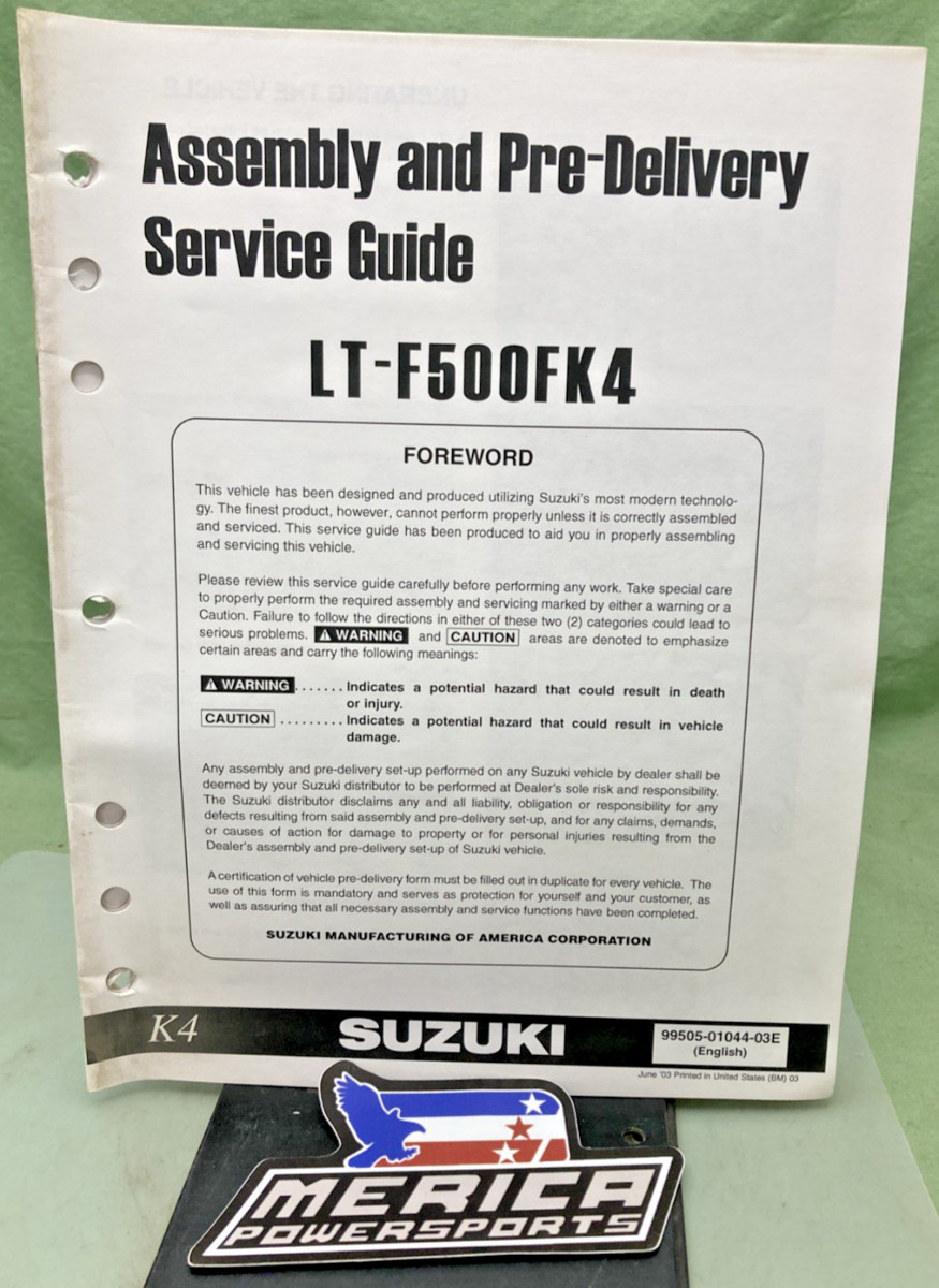 GENUINE SUZUKI 99505-01044-03E LT-F500FK4 ASSY AND PRE DELIVERY SERVICE GUIDE