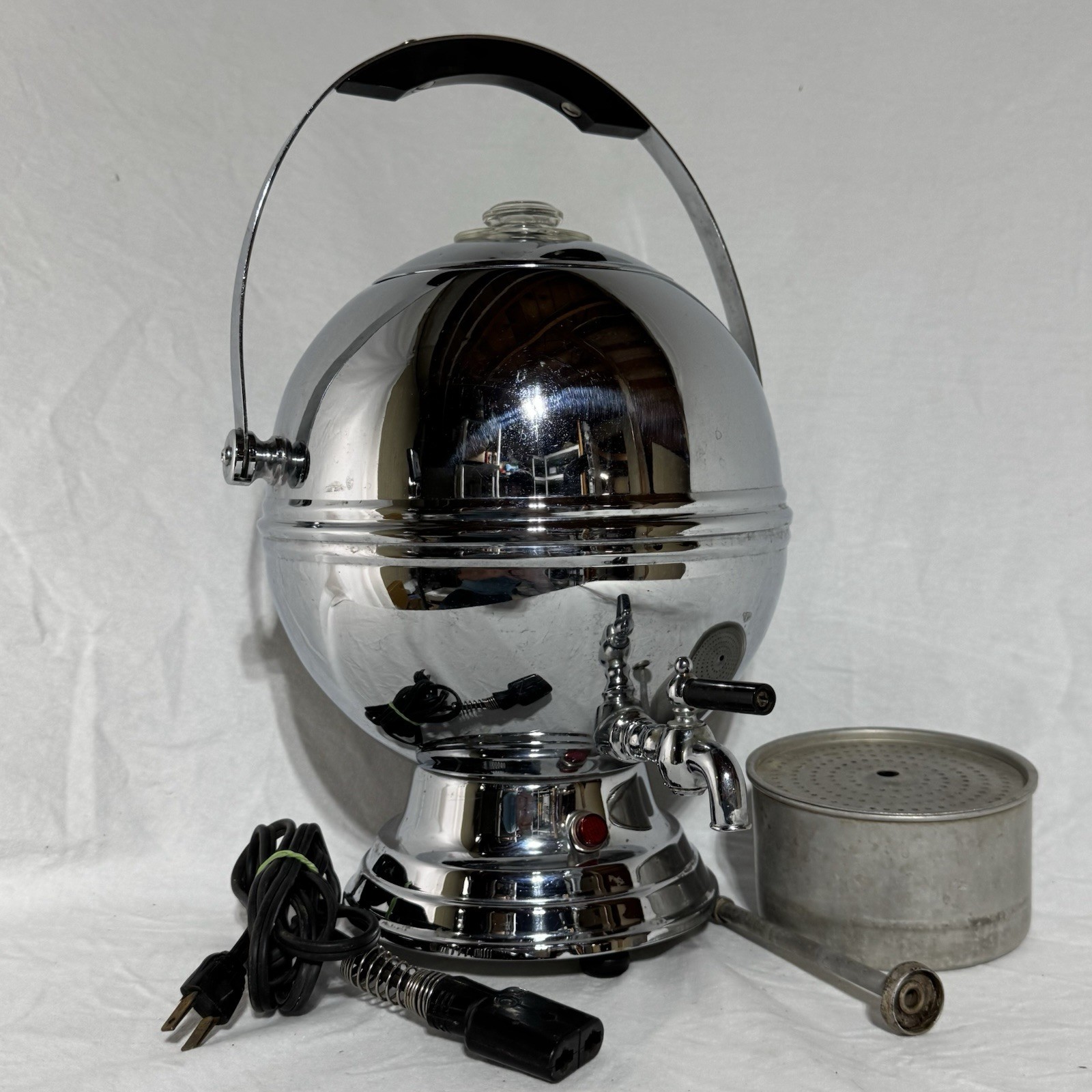 VTG La Belle Silver Co Chrome Ball Coffee Percolator Electric 1955A ~ COMPLETE