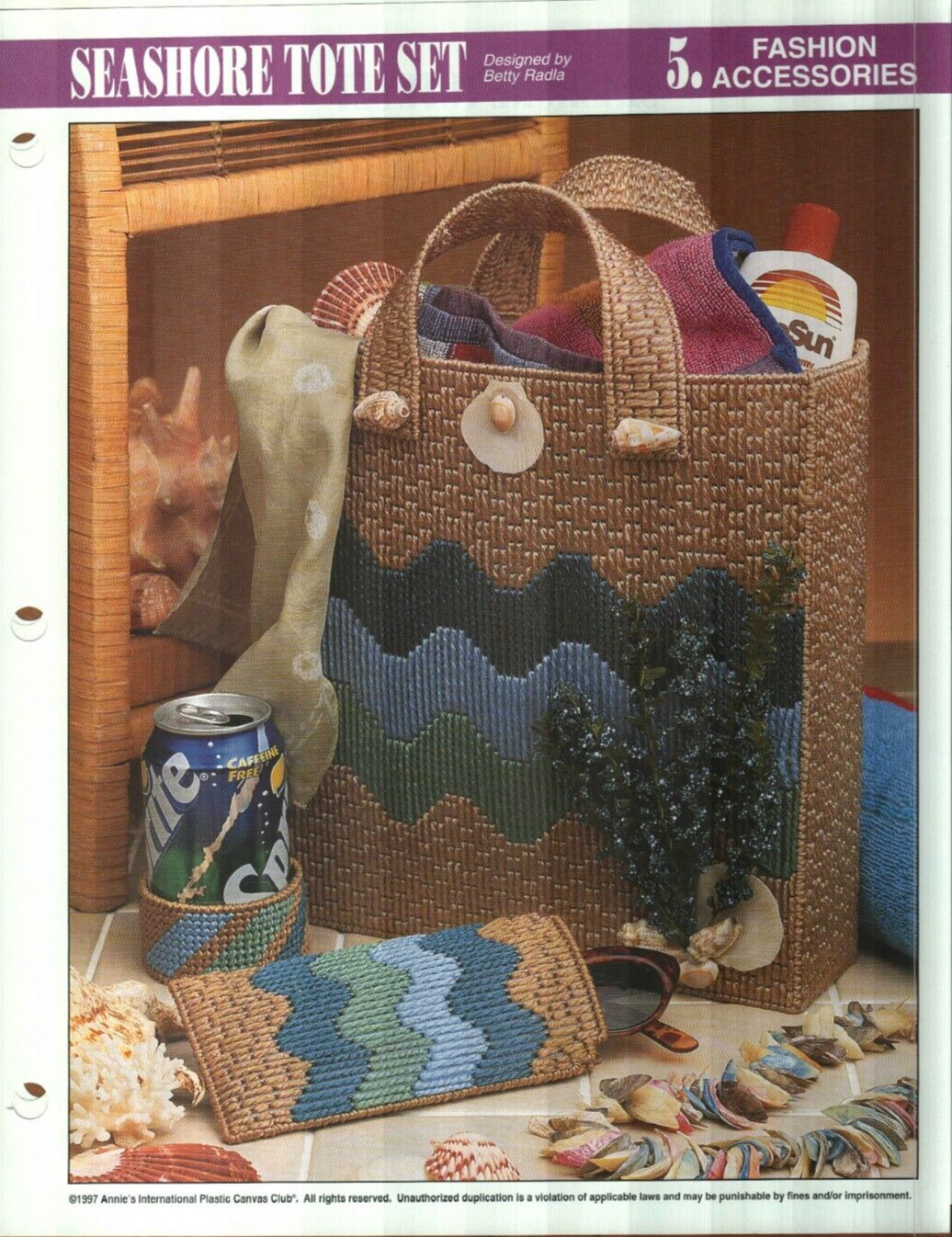 NEW SEASHORE TOTE SET EYEGLASS CASE ANNIE'S PLASTIC CANVAS PATTERN INSTRUCTIONS