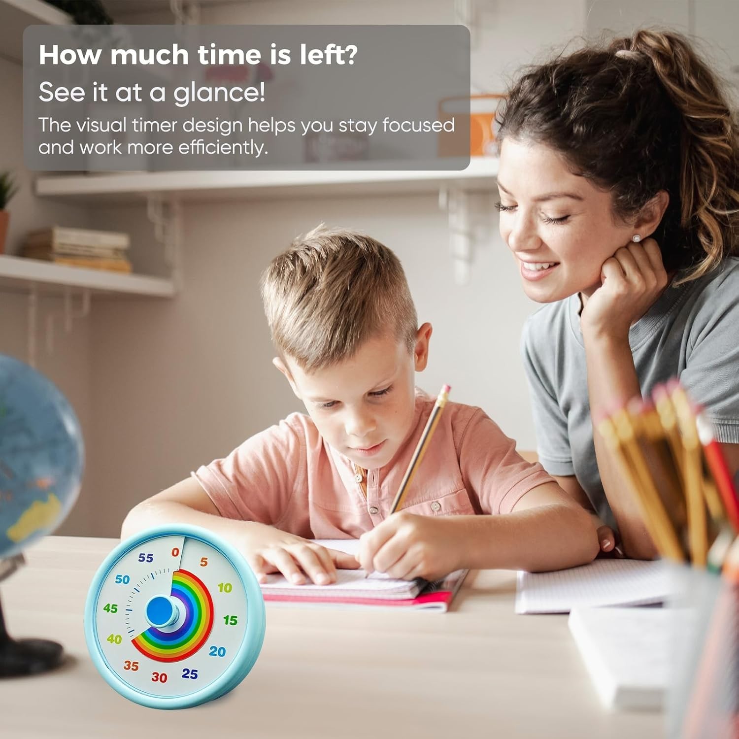 Rainbow Visual Timer for Kids, 60 Minute Silent Countdown Clock with Color Disk