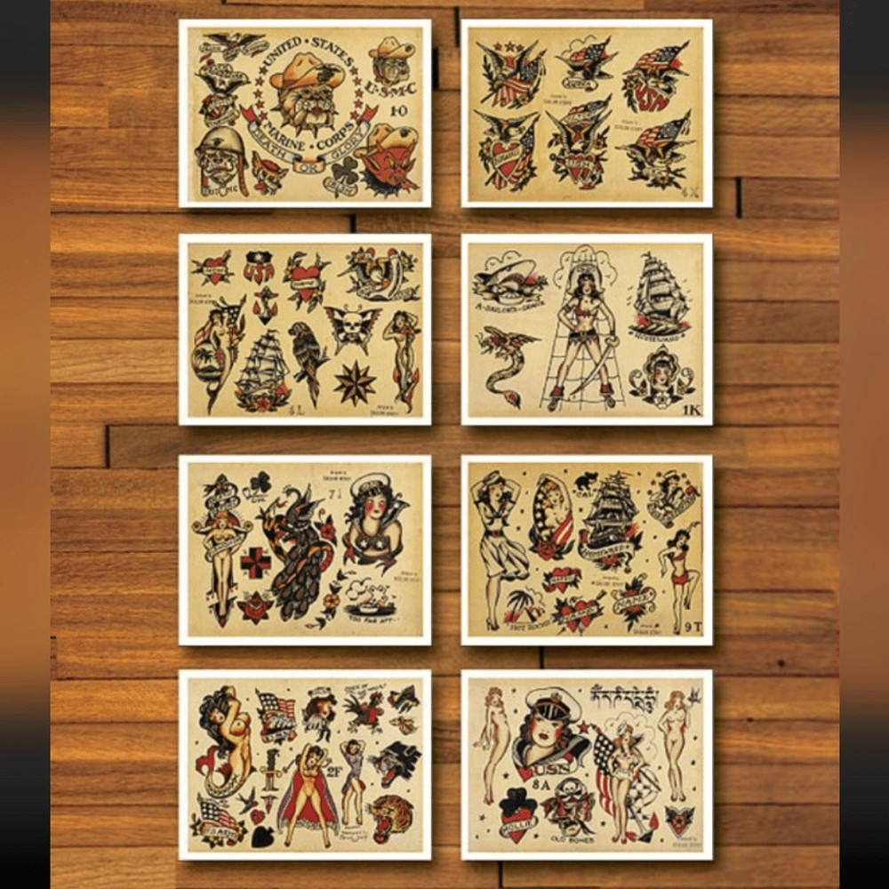 Set of 31 American Traditional Flash Sheet Prints, Size 8.5 x 11