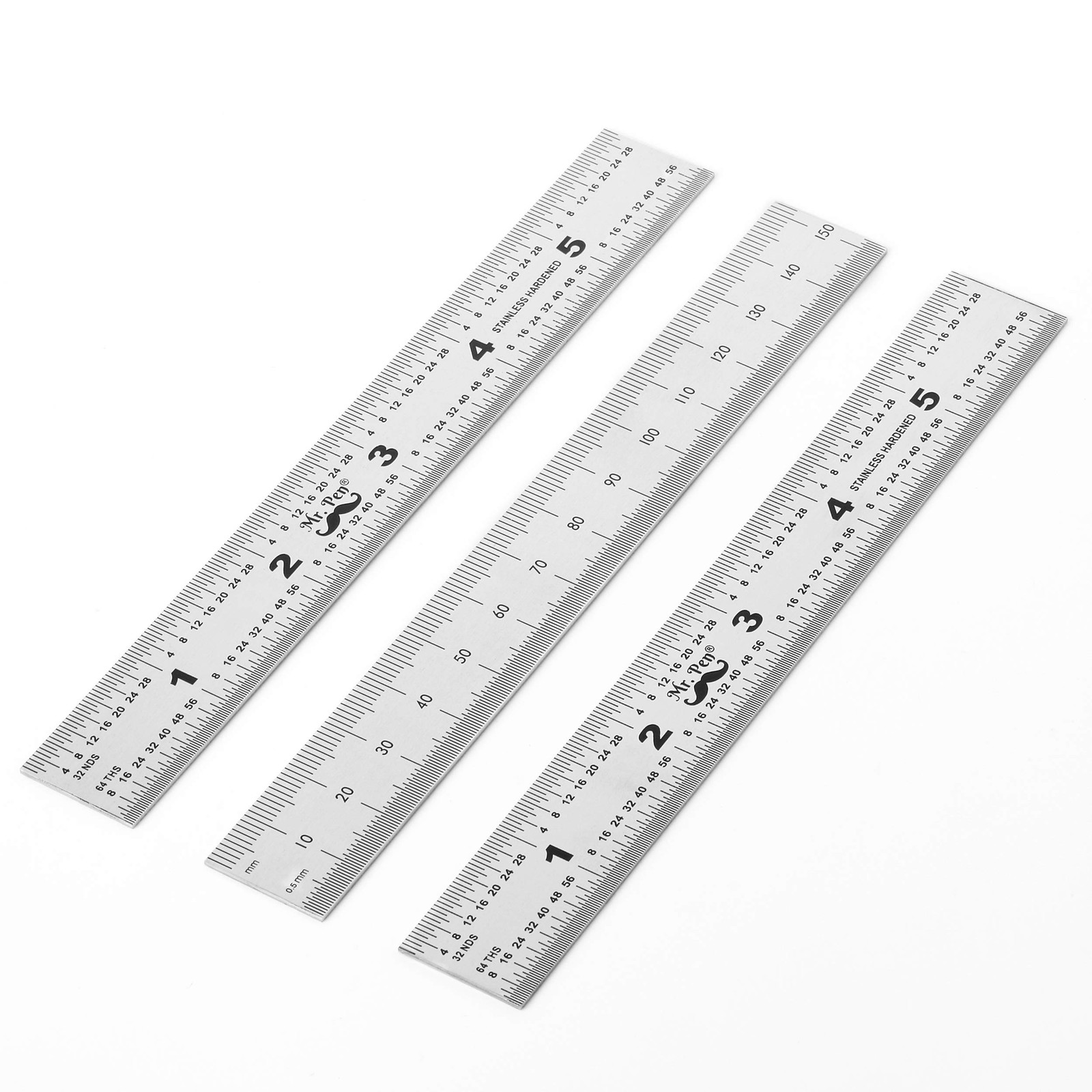 Mr. Pen- Machinist Ruler, 3 Pack, 6 Inch, 3 Count (Pack of 1), Chrome