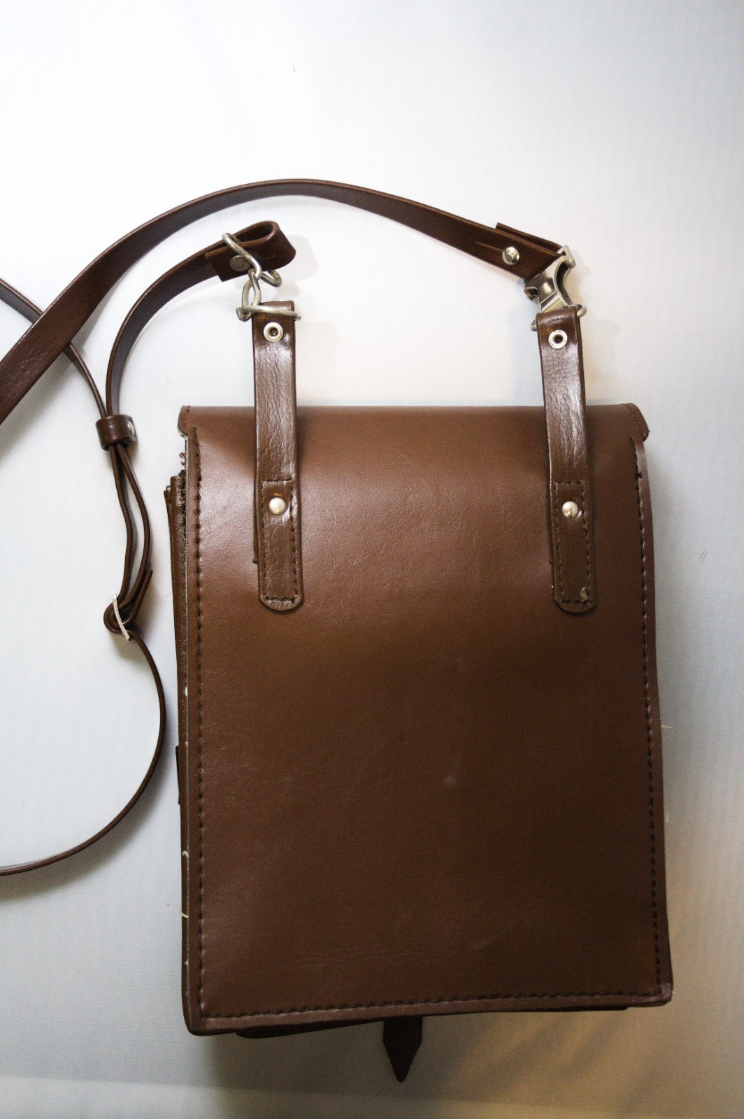 Original Surplus East German NVA Brown Vinyl Map Bag Case with Adjustable Strap