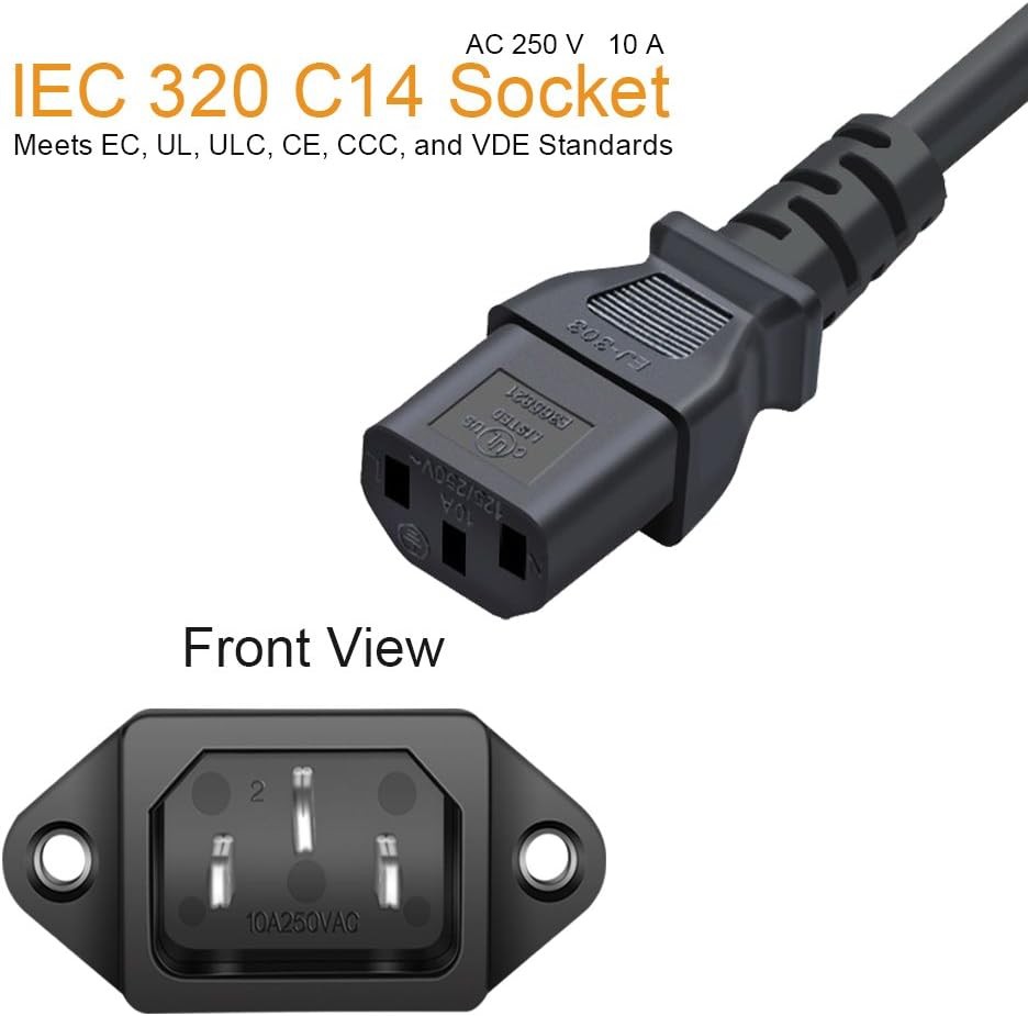 10 Pack AC 250V 10A IEC 320 C14 Panel Mount Plug Adapter Power Black