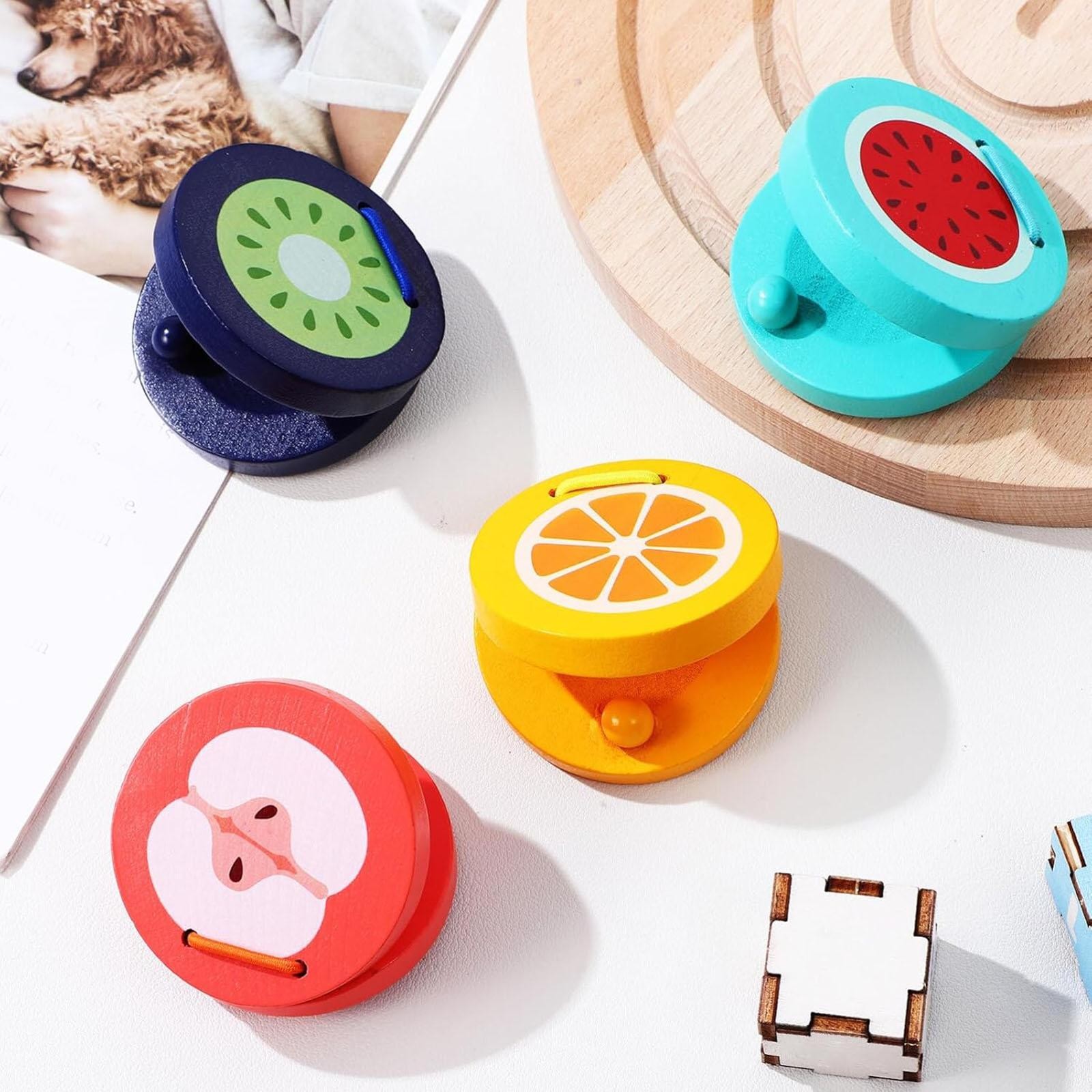 4x Finger Castanets Teaching Aid Wood Castanet for Kids Girls Boys Preschool