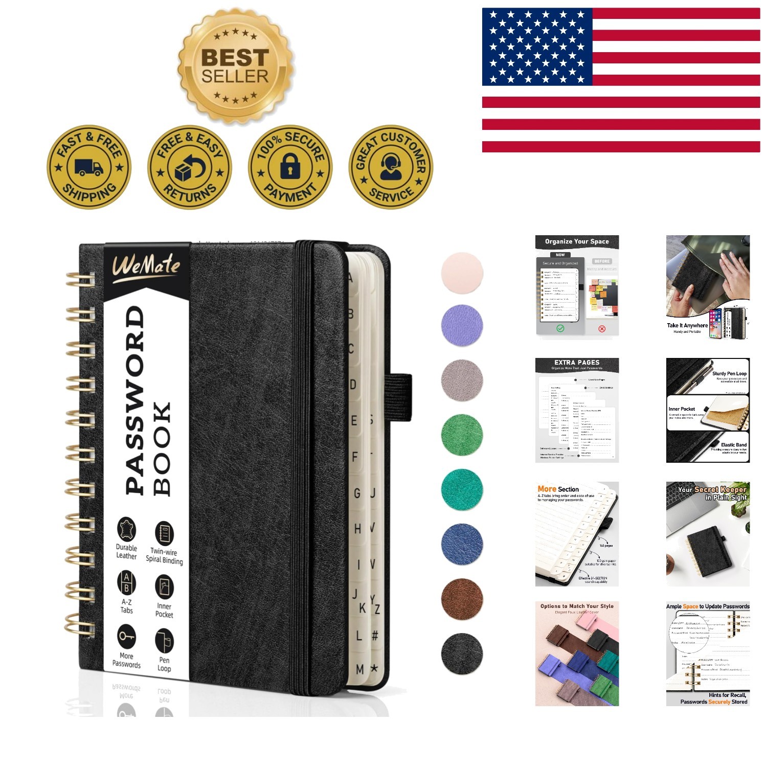 Portable Spiral Password Keeper in Black – Perfect for Seniors and Professionals