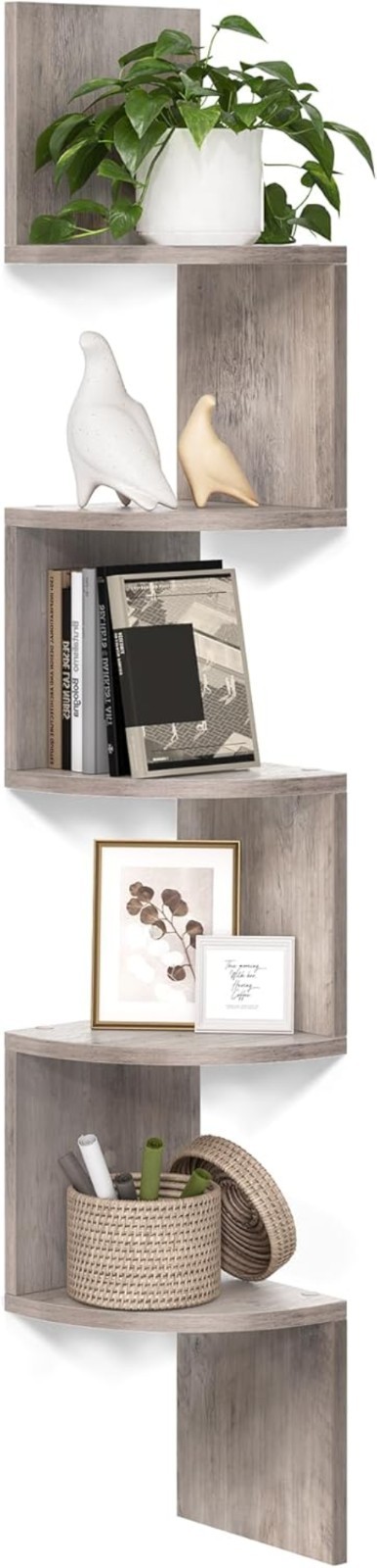 Wall-Mounted 5-Tier Corner Bookshelf – Chic Storage Solution in Heather Greige