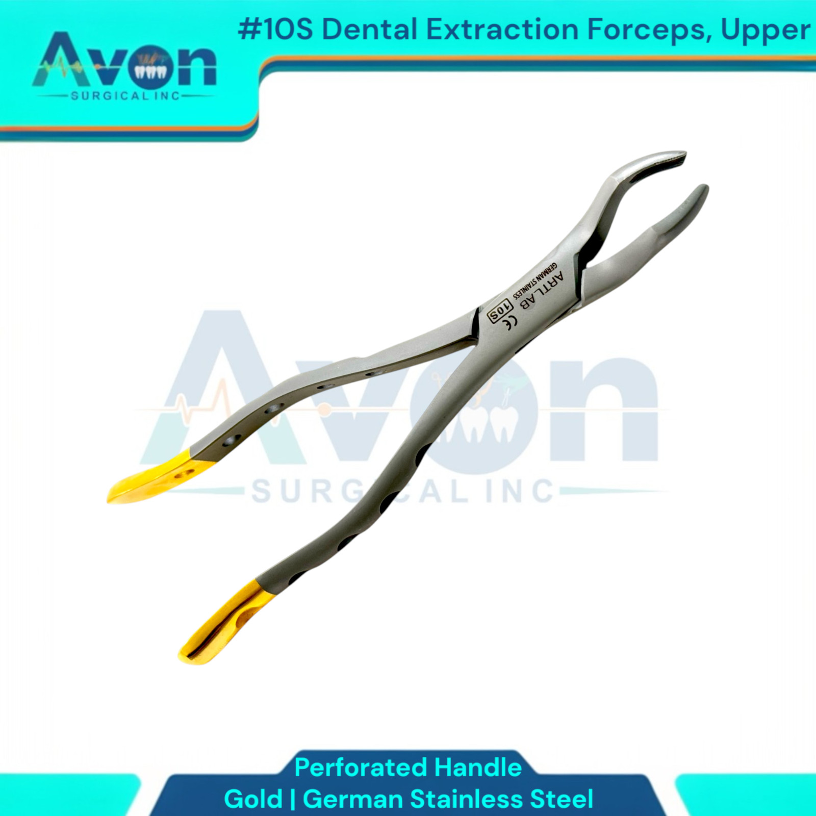 Upper Universal Tooth and Molars Extraction Forceps #10S, Serrated, Premium (1x)