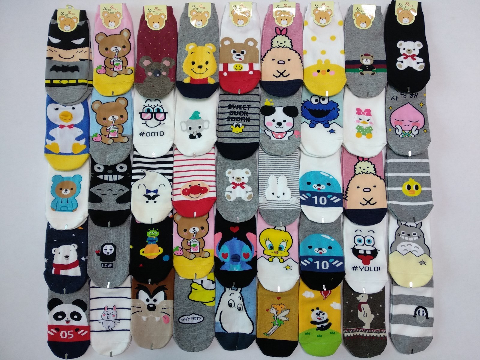 Korean Character Socks for Women 3,5,7,10,15Pairs Random Shipping, Made in Korea