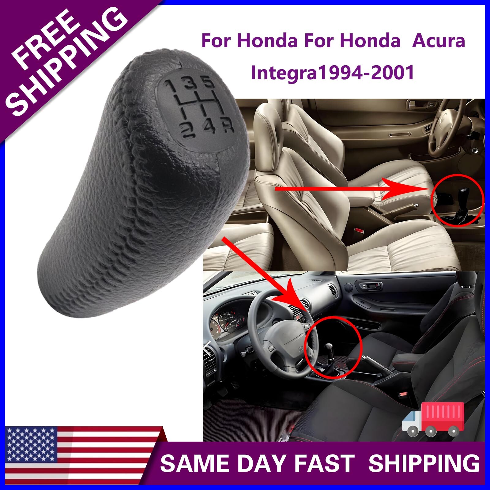 5-Speed Leather Gear Shift Knob 54102-ST7-003ZA For Honda 1994-01 Acura Integra