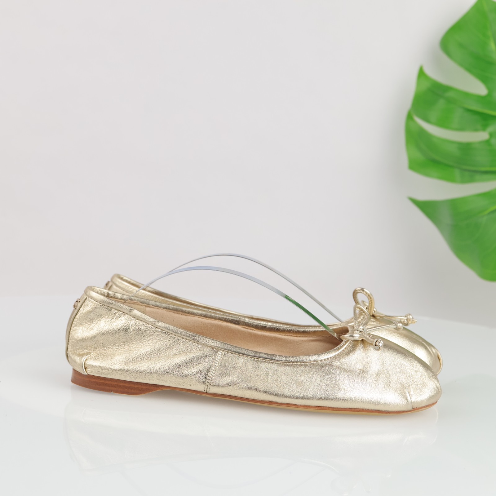 Sam Edelman Womens Zooey Ballet Flats Size 8 M Gold Metallic Leather Bow Shoes