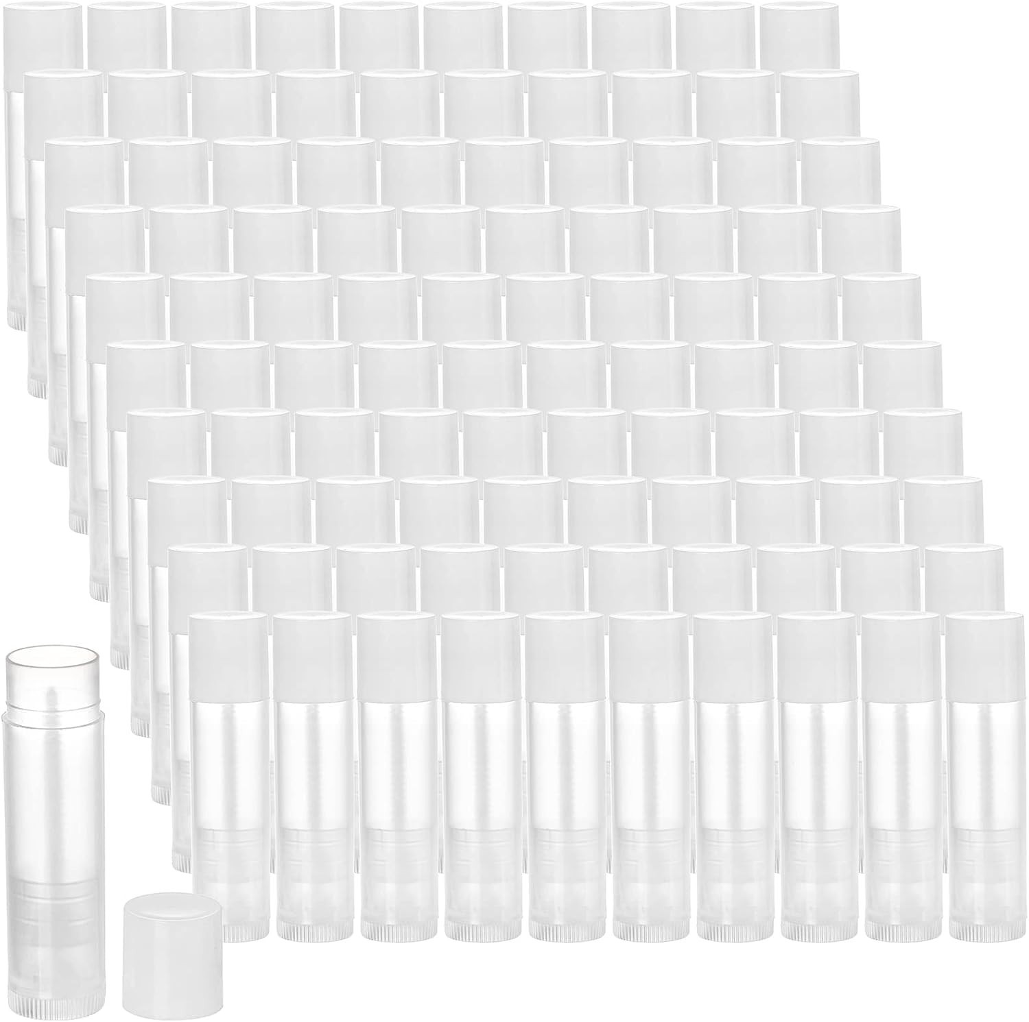100 Pack 5.5ml Clear Empty Lip Balm Tubes with White Caps