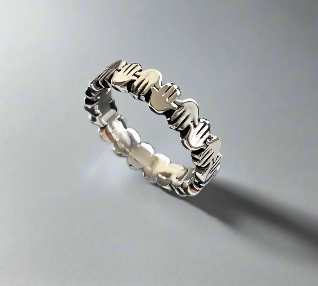 Sterling Silver Hand of Fatima Hansa Protection Amulet Ring