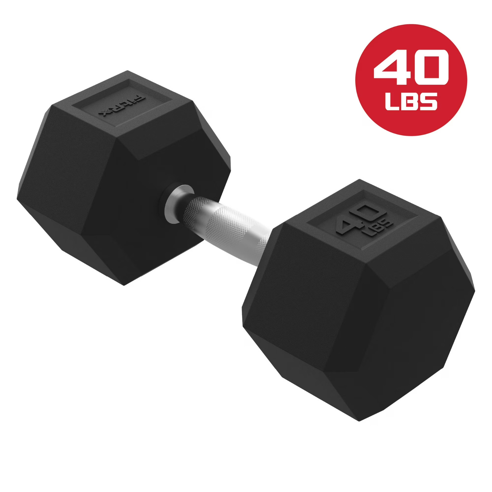FitRx 40lb Rubber Hex Dumbbell Solid Steel Handle Durable Rubber Coating Single