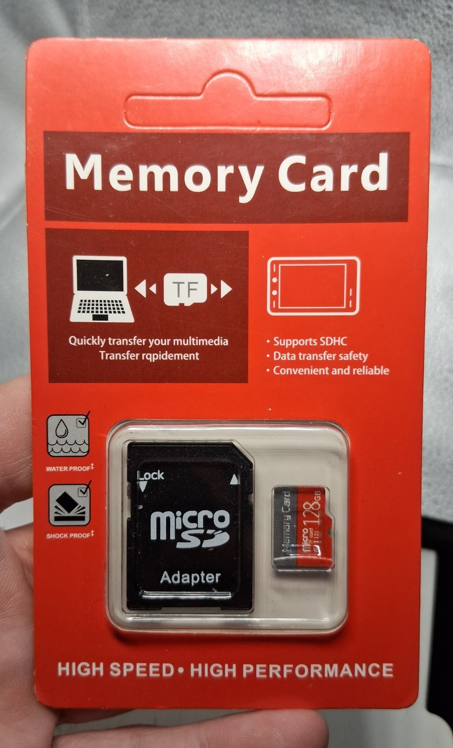 128GB microSDXC Class 10 High Speed Waterproof Shockproof w/ SD Adapter