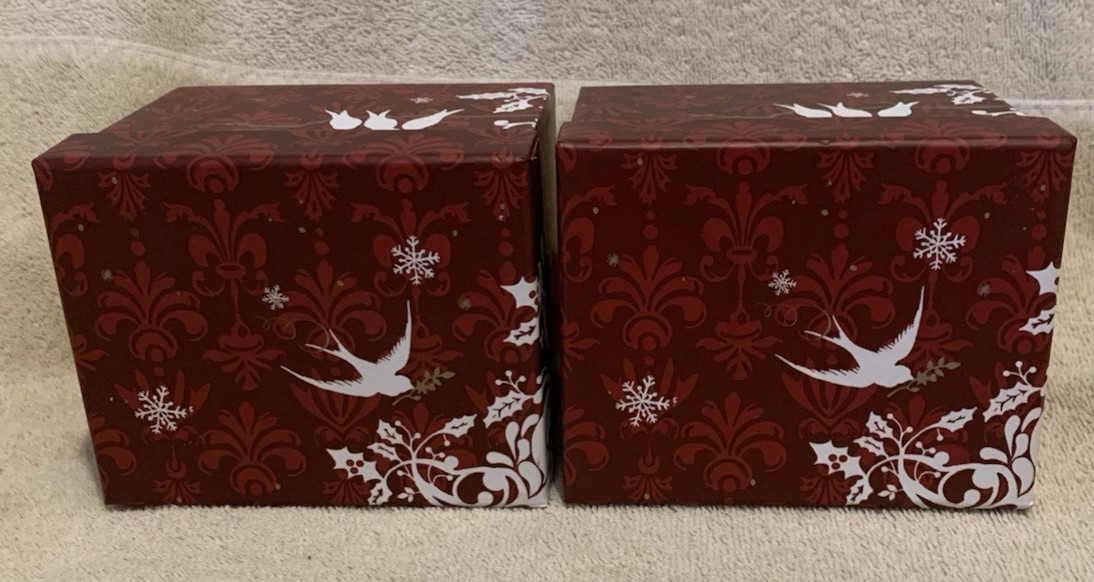 2 Pc Red & White DOVES OF PEACE Gift / Keepsake Boxes 4x5x4 - EUC