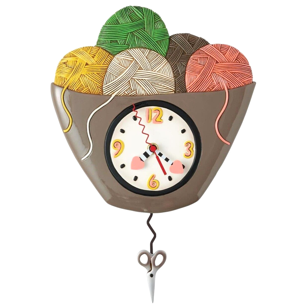 ღ New ALLEN DESIGNS WALL CLOCK Swing Pendulum CRAFT ROOM Yarn Ball Scissor Heart