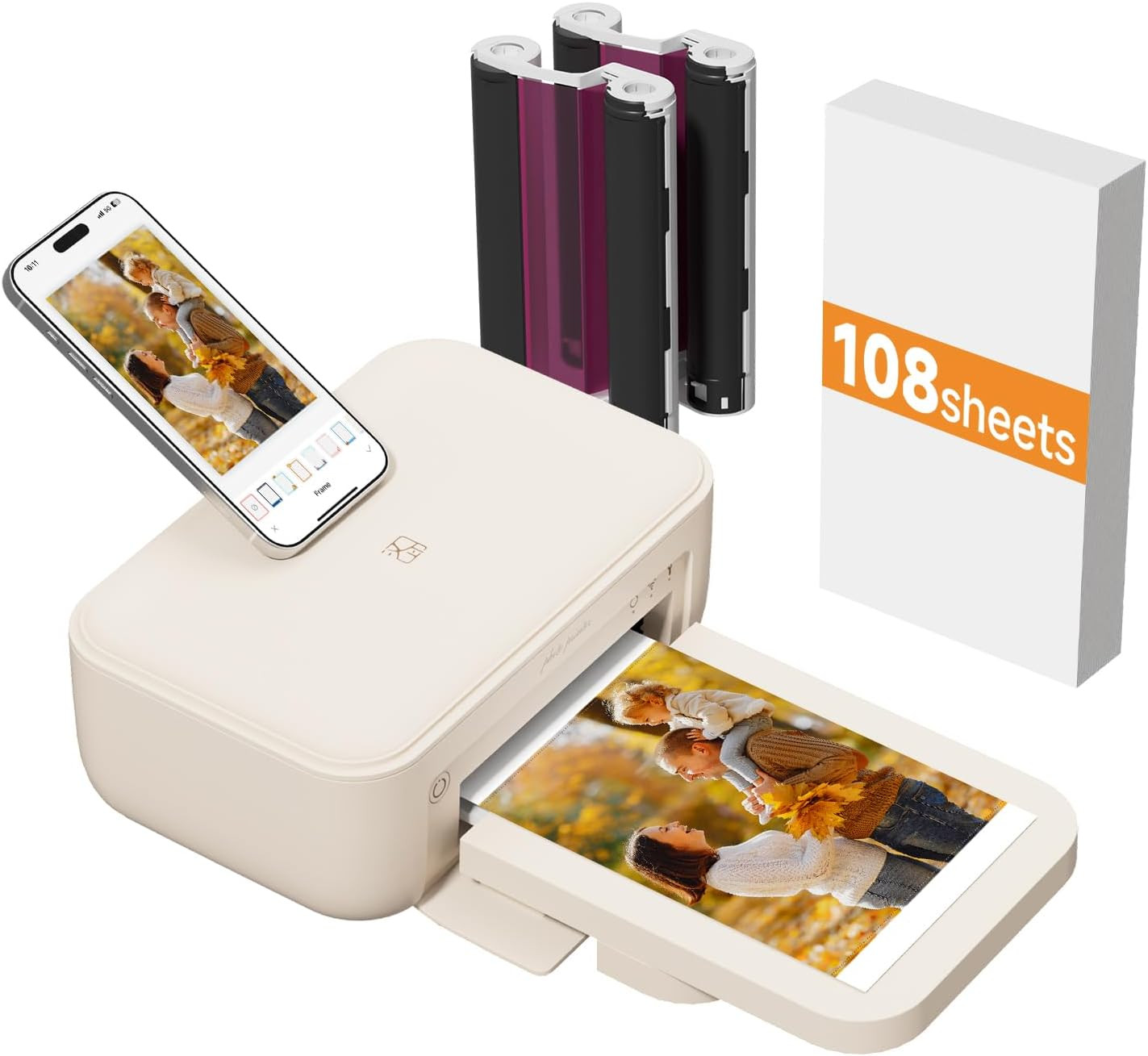 HPRT 4X6 Photo Printer & 108 Sheets Photo Paper & 2 Ribbons, Full Color Instant