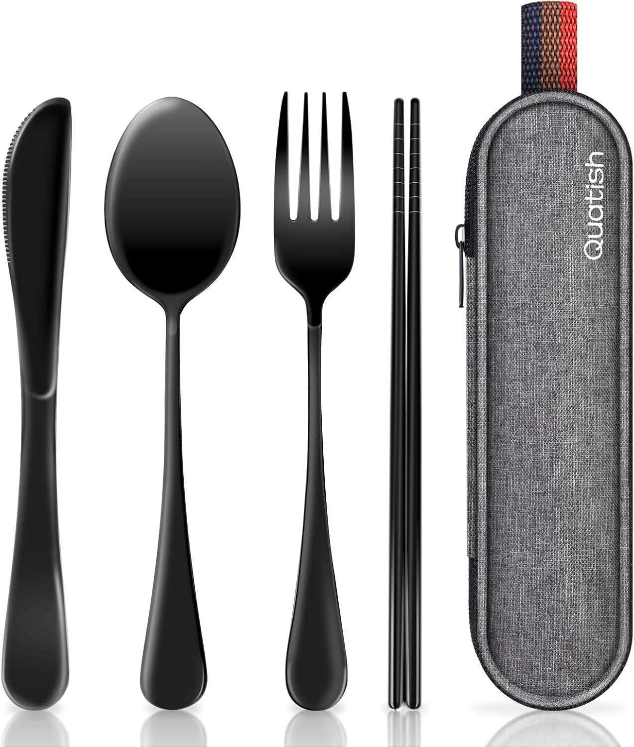 Travel Cutlery Set with Storage Case, Men's Lunch Box Accessories, Black Edition