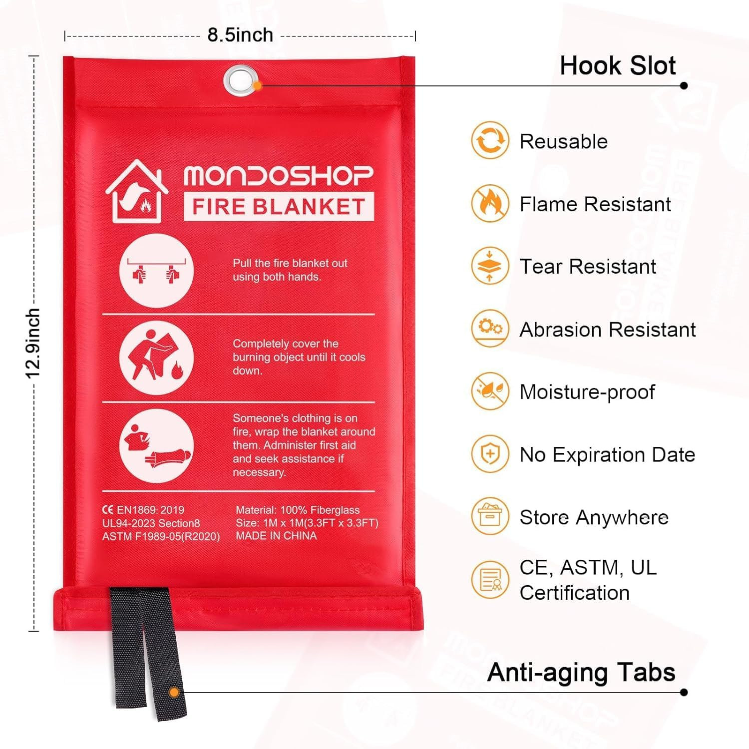 Mondoshop Fire Blankets Emergency for Kitchen Home - Emergency Fire Retardant Bl