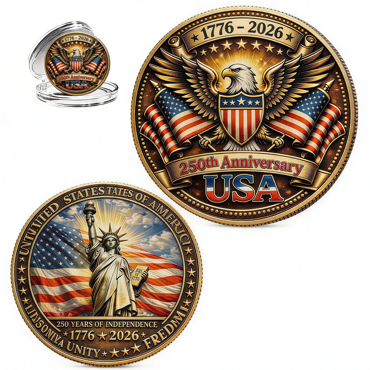 USA 250th Anniversary Commemorative Coin, Double-Sided American Style 3