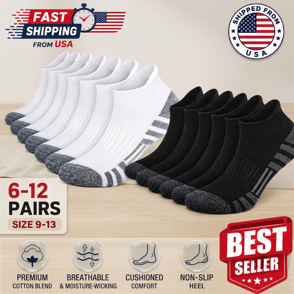 6-12 Pairs Mens Plain Solid Cotton Sports Ankle Athletic Socks Low Cut Size 9-13